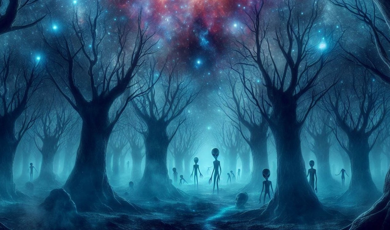 Aliens in a dark forest.
