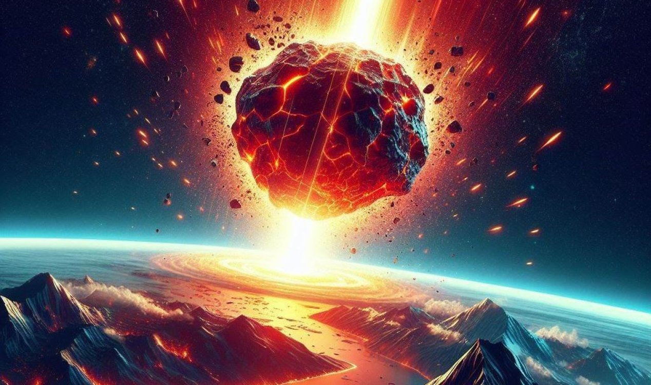 An asteroid striking the Earth.