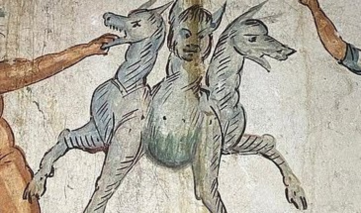 A fresco depicting Cerberus found in a tomb in Italy.