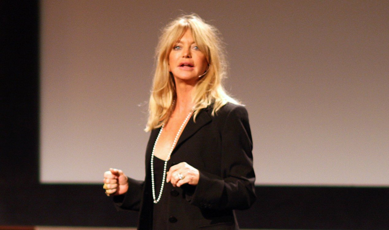 Actress Goldie Hawn giving a TED Talk.