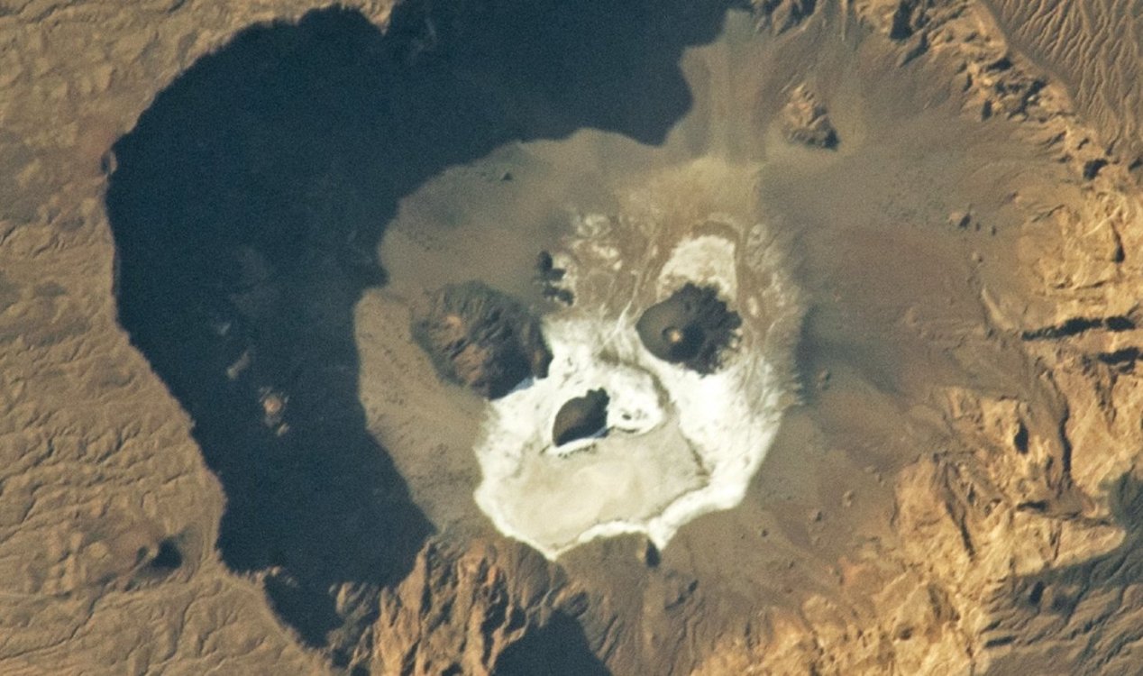Skull-shaped caldera in the Sahara desert.
