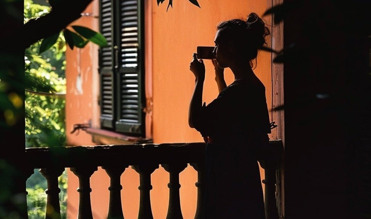 Woman taking photograph.