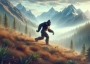 Bigfoot running along a ridge.