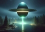 Egg-shaped UFO over lake.