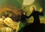 Artwork of a priest performing an exorcism.