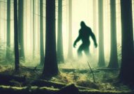 Bigfoot walking through the forest.